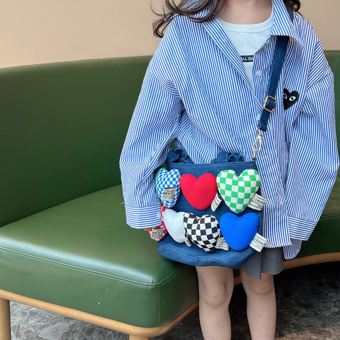 Wholesale Canvas Children's Bag Autumn and Winter Heart-shaped Personalized Handbag  JDC-HB-YuanDuo007