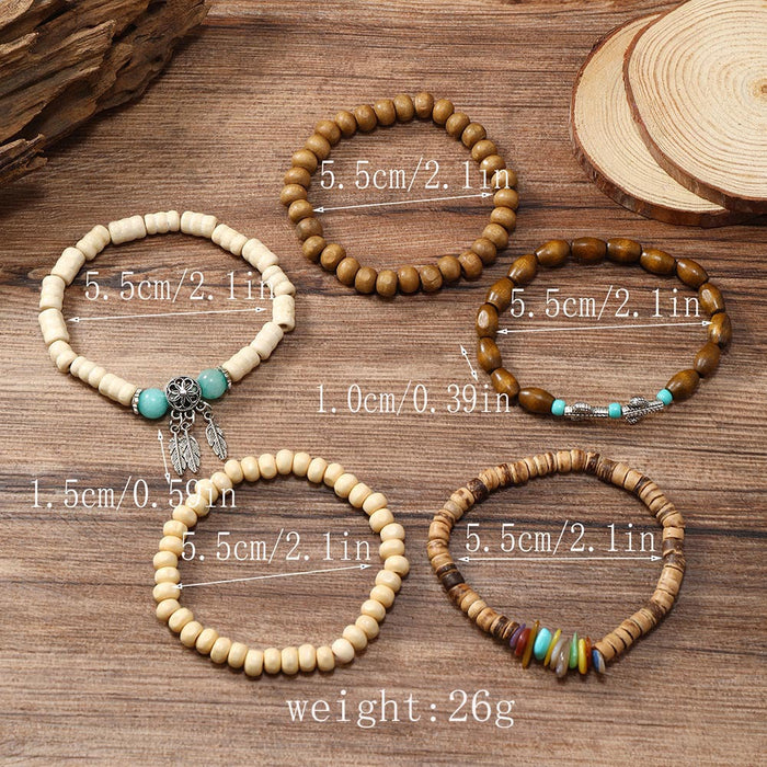Wholesale Vintage seashell dreamcatcher cactus multi-piece wooden bead bracelet set