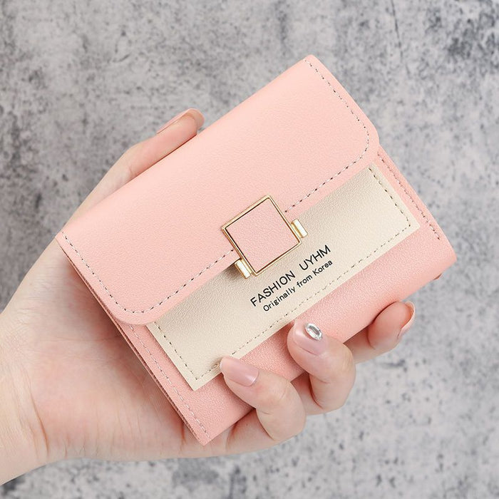 Wholesale Light Pink PU Folding Wallet Korean Style Solid Color Rivet Resale MOQ≥3