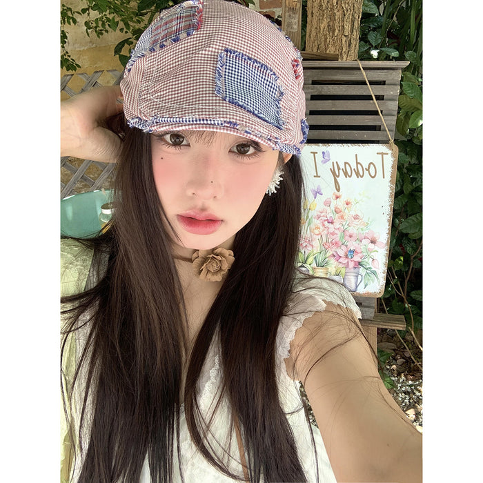 Wholesale Casual versatile forward hat, vintage vintage vintage hat, personalized plaid patchwork beret