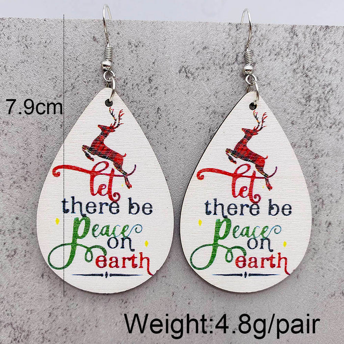 Wholesale  Bell Elk Printed Wooden Christmas Earrings