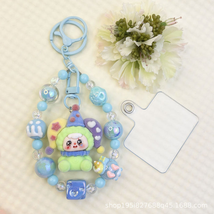 Wholesale Flocking sitting funny colorful beaded mobile phone chain keychain bag doll pendant accessories