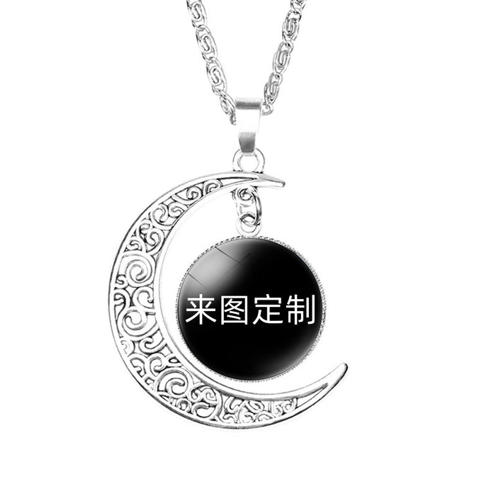 Wholesale Glass Cartoon Pattern Time Gem Moon Necklace JDC-NE-NH006