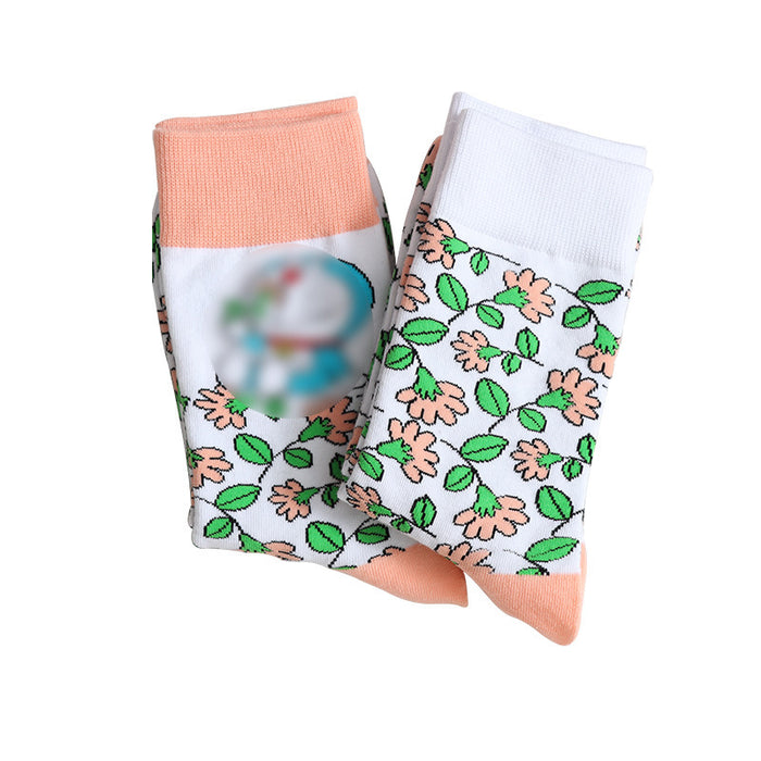 Wholesale New mid length socks with small floral patterns, versatile cotton socks, trendy design, women's socks
