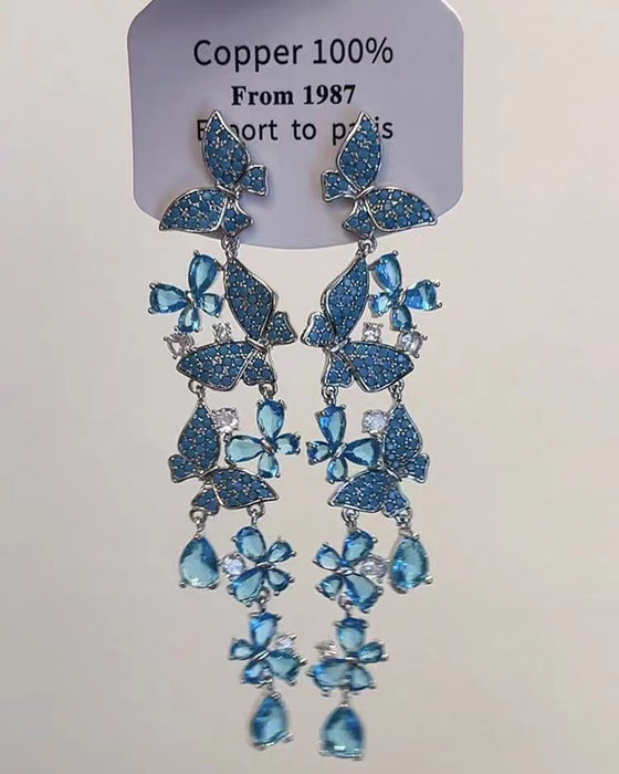 Wholesale Butterfly tassel earrings with sweet flowers, long earrings with exquisite temperament, and delicate earrings