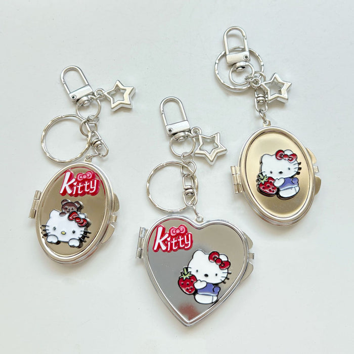 Wholesale Cute cartoon pattern metal heart-shaped double-sided mirror keychain