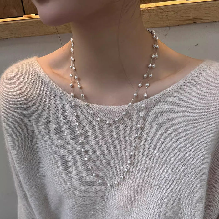 Wholesale Pearl double-layer layered necklace, exquisite and fashionable collarbone chain, elegant and luxurious sweater chain