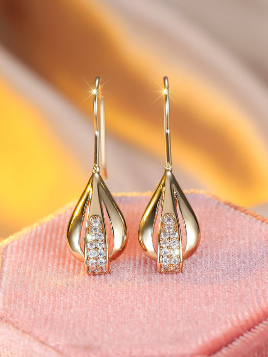 Wholesale New Fashionable Earrings Champagne Gold and White Diamond Water Drop shaped Earrings