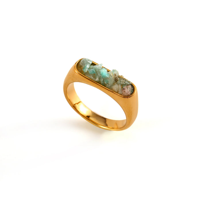 Wholesale Original design: Gold stainless steel inlaid with natural crushed stone ring, fashionable and trendy, multi colored jewelry wholesale