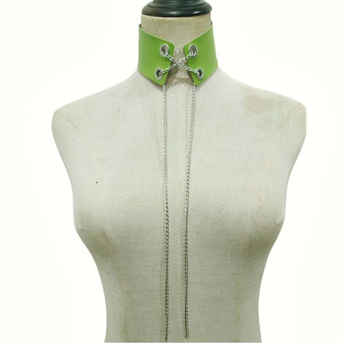 Wholesale New metal chain strap necklace necklace with PU leather collar, cute punk collar necklace accessories