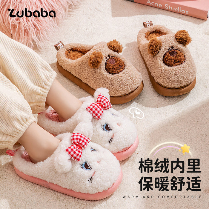 Wholesale Children' s cotton slippers winter boys and girls cartoon home indoor warm thick cotton shoes children' s medium fur slippers