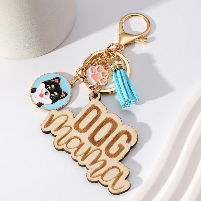 Wholesale Wood Colorful Tassel Keychain Mother's Day JDC-KC-Huiw003