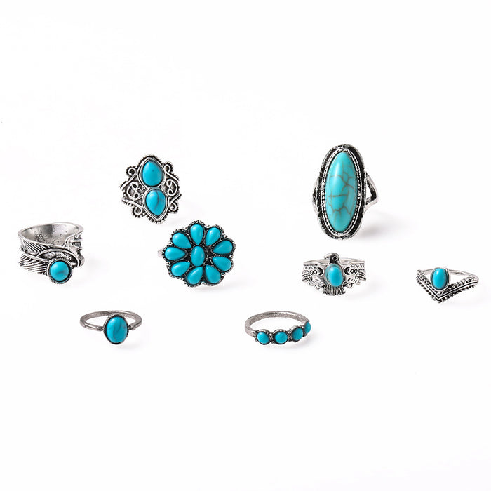 Wholesale 2pcs Bohemian style turquoise 8 suit ring set