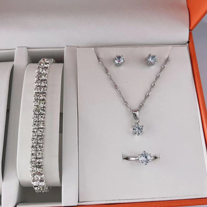 Wholesale Fashion Zircon Necklace Earrings Ring Bracelet Four-piece Set JDC-NE-YG006