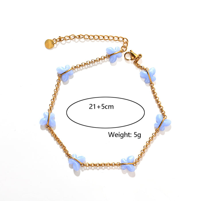 Wholesale Cross border fashion stainless steel snake bone chain, colorful oil dripping butterfly ankle chain