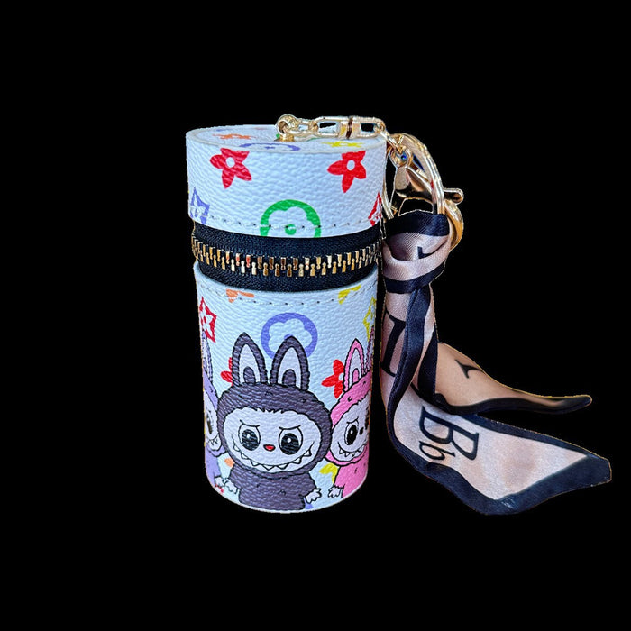 Wholesale Cartoon Lipstick Bag Cylindrical Cosmetic Pouch with Zipper Keychain