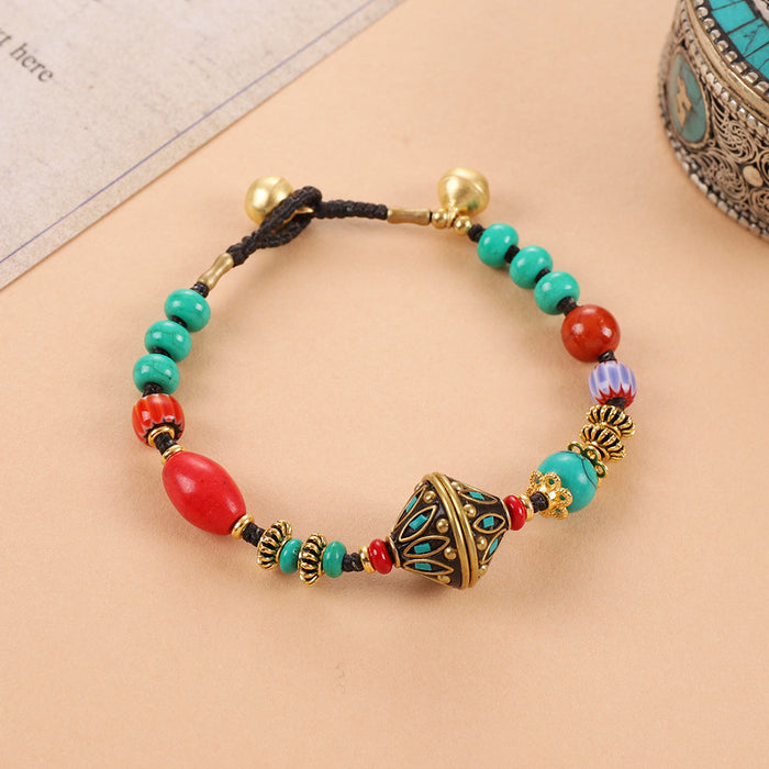 Wholesale Ethnic Style Turquoise Copper Beads Beaded Bracelet JDC-BT-Luox001