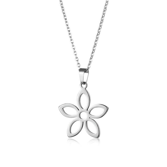 Wholesale New minimalist smooth short necklace, collarbone chain, stainless steel hollow flower pendant, fashionable accessory