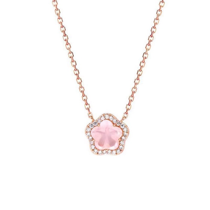Wholesale Romantic cherry blossom necklace, pink crystal peach blossom pendant, collarbone chain, new versatile accessory
