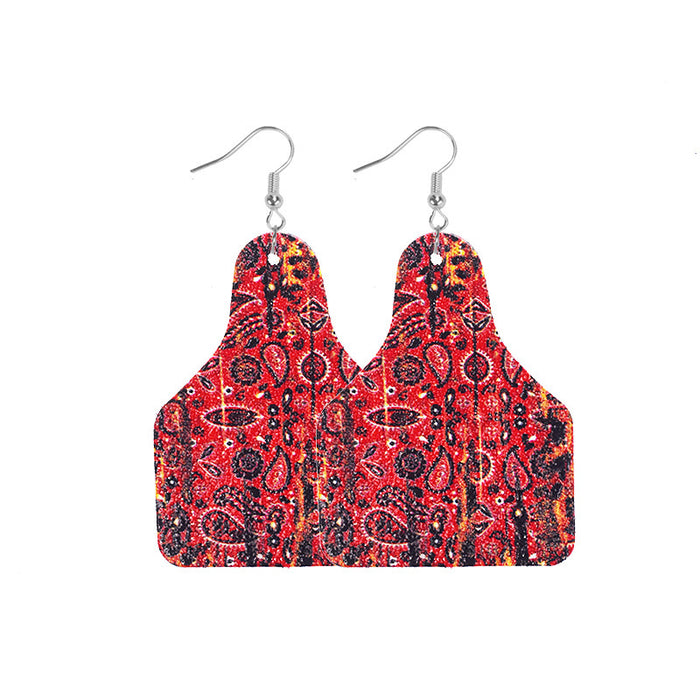 Wholesale Retro Western Cowboy Old Style Flower Bull Head Ethnic Style Print Women' s Leather Earrings