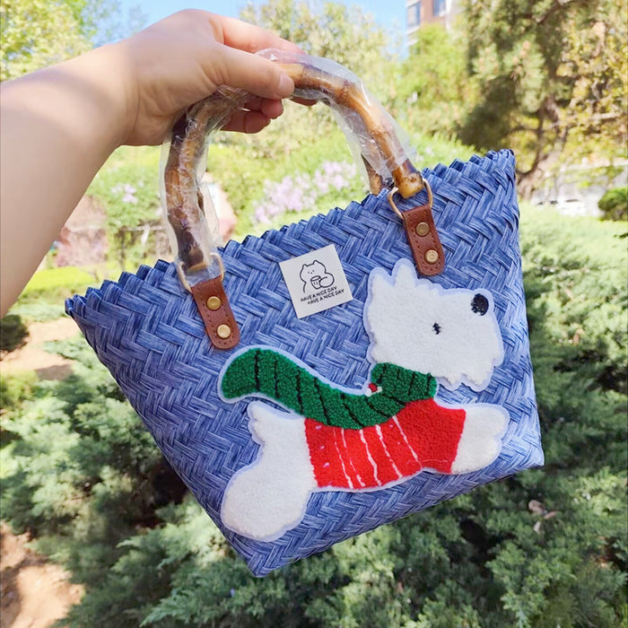 Wholesale Cartoon Woven Bag Large Capacity Work Bag Hand Woven Vegetable Basket Handbag