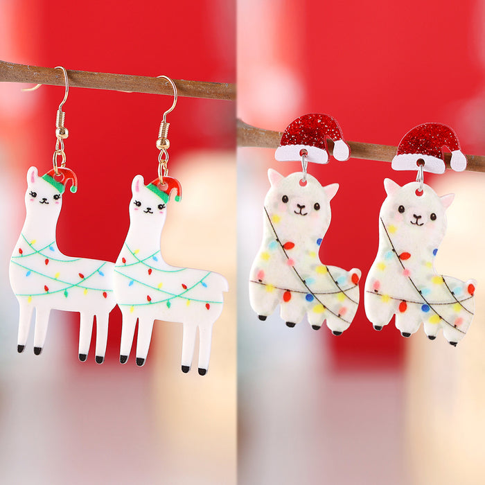Wholesale Christmas Hat Lantern Alpaca Pendant Earrings Acrylic Cartoon Style Party Earrings Gift