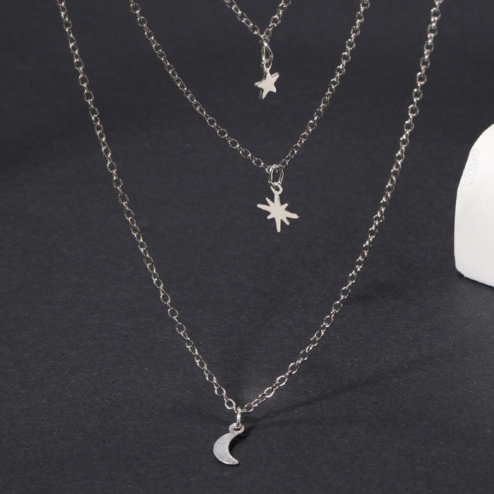 Wholesale Exaggerated alloy star pendant, street moon, multi-layer layered necklace