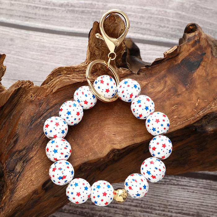 Wholesale Wooden Beads Independence Day Keychain JDC-KC-YiTian007
