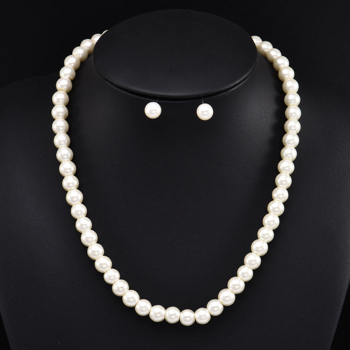 Wholesale  temperament simple pearl necklace women 8mm artificial glass pearl clavicle chain earrings suit