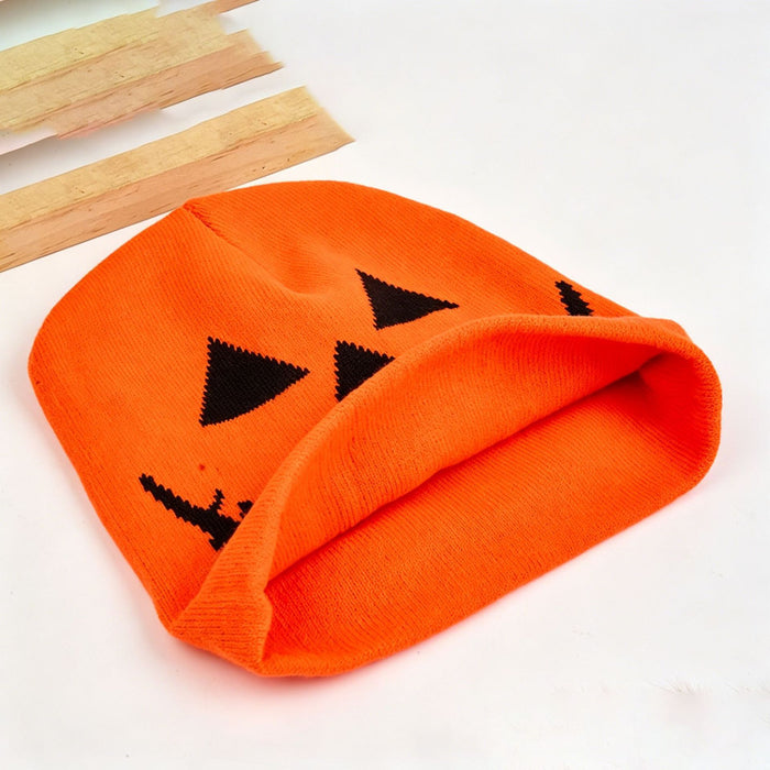 Wholesale Jacquard Knitted Beanie  Pumpkin Contrast Color Party Hat MOQ: 2