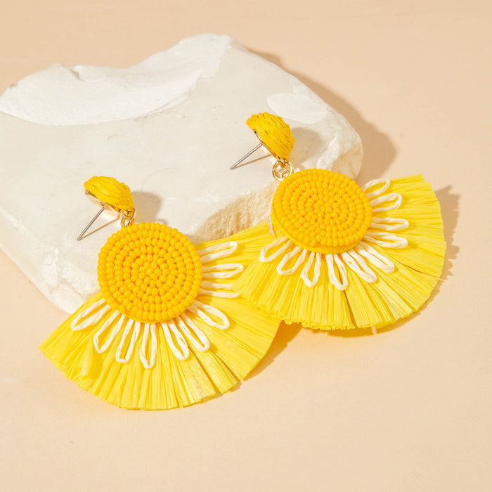 Wholesale Raffia Flower Earrings - Chic Yellow Summer Style Jewelry Accessory for Resale MOQ≥5