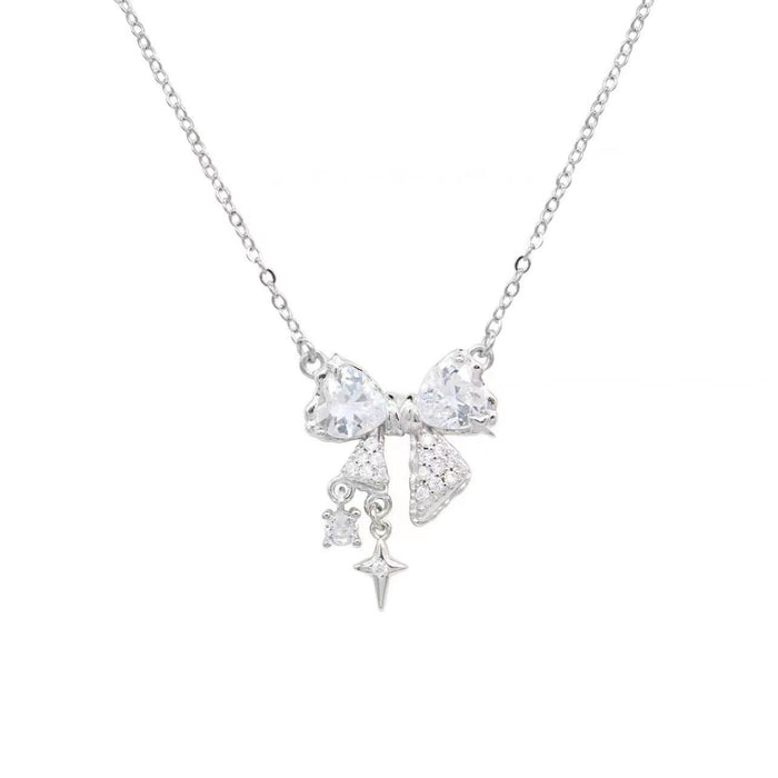 Wholesale Retro necklace with starry zircon bow, niche temperament, high-end feel, simple and luxurious necklace