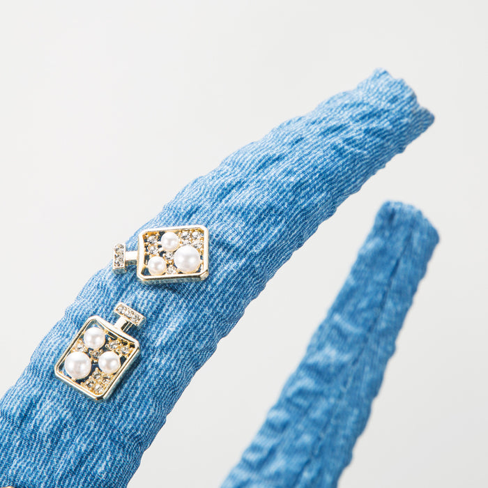 Wholesale Retro denim fabric alloy heart-shaped pearl-encrusted evil eye headband