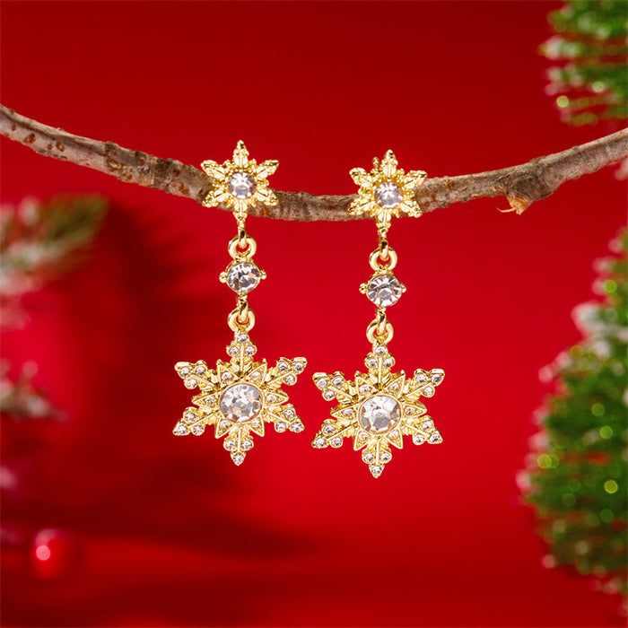 Wholesale Christmas inlaid zirconium snowflake tassel earrings imitation pearl earrings