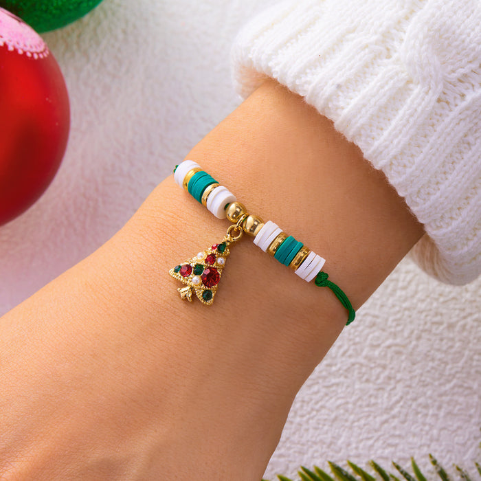 Wholesale Colorful Christmas Bracelet Simple Christmas Tree Snowflake Pendant Polymer Clay Braided Bracelet