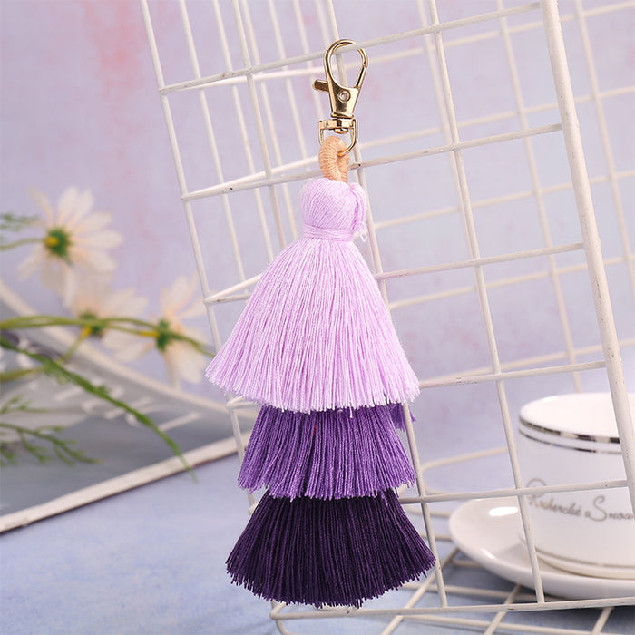 Wholesale handmade three-layer color tassel pendant National style bag accessories pendant Tassel Keychain pendant