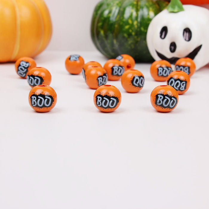 Wholesale 50PCS Halloween Cat Eyes BOO Colored Wooden Beads JDC-BDS-TianYue012