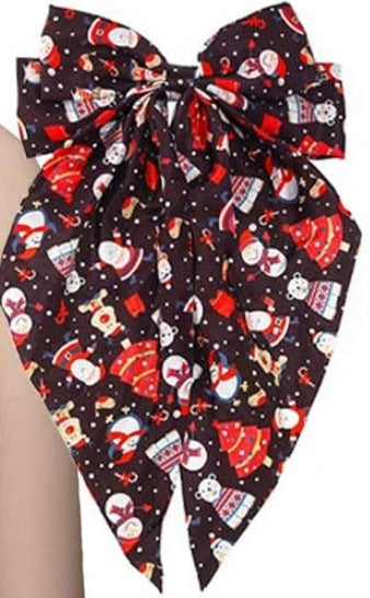 Wholesale Colorful snowflake and elk print bow spring clip crutch glove pattern hairpin Christmas headdress