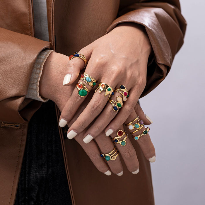 Wholesale Cross-border retro brass gold-plated zircon agate titanium steel ring does not fade exquisite fashion sense high sense autumn and winter women