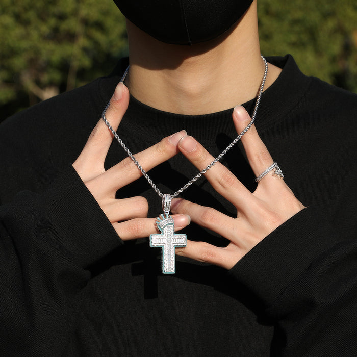Wholesale Crown Cross Shape Luminous Diamond Pendant Copper Necklace JDC-NE-GuMeng001
