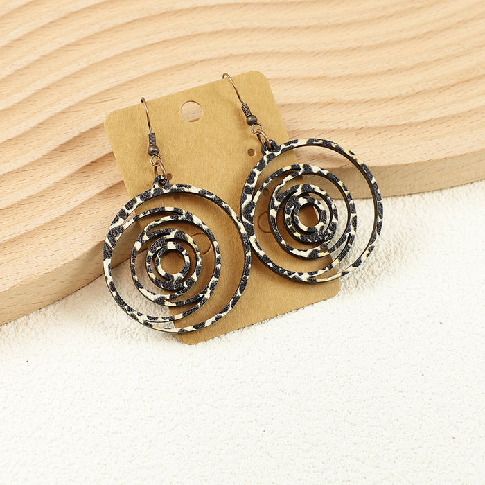 Wholesale Retro Holiday Versatile Bohemian Style Leopard Print Wooden Hollow Women' s Earrings Round Earrings