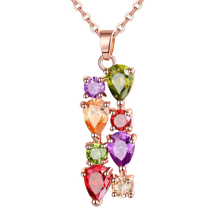 Wholesale Necklace Colored Stone Zircon Pendant Long Necklace Colorful Necklace