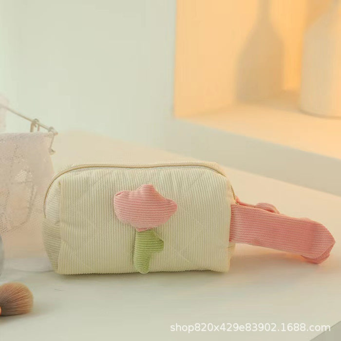 Wholesale Makeup bag with corduroy flowers, portable and large capacity for outdoor use