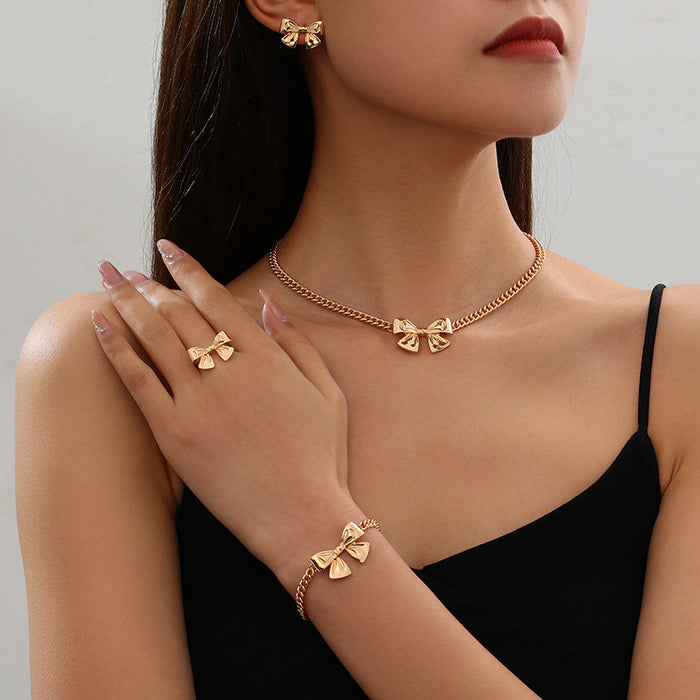 Wholesale Popular Bow Bracelet Necklace Ring Elegant Elegant High-end Fashion Women's suit