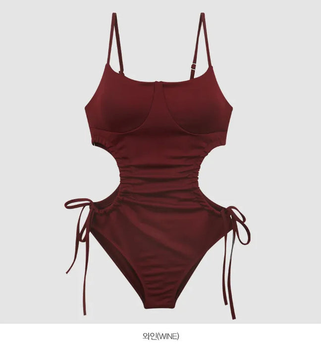 Wholesale Solid color minimalist drawstring slimming one-piece swimsuit for women