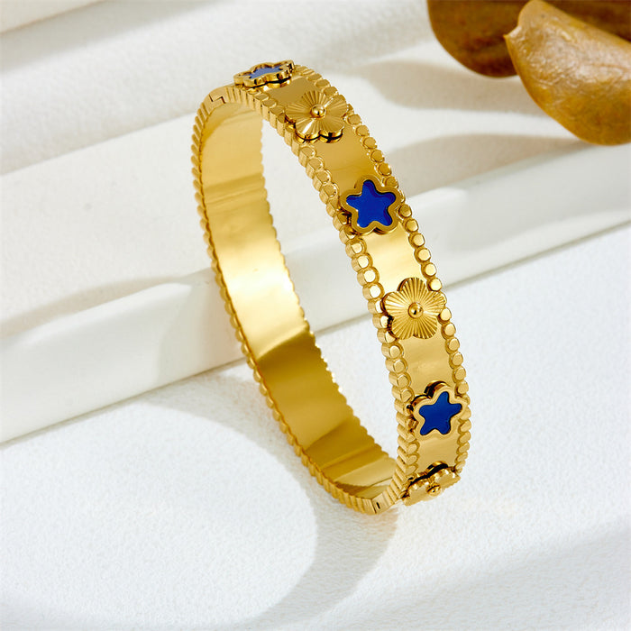 Wholesale Titanium steel five-leaf clover gold-plated bracelet