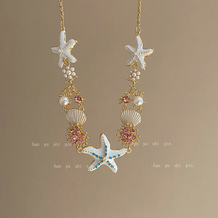 Wholesale Beach Vacation Sea Starfish Shell Bracelet Women' s Bohemian Pearl Earrings