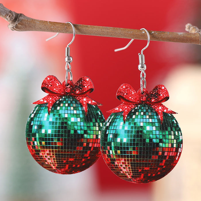 Wholesale Christmas and New Year bow red and green light ball pendant earrings