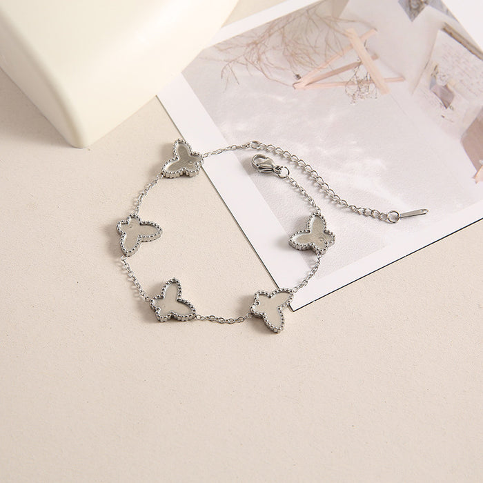 Wholesale Stainless Steel Four-Leaf Clover Butterfly Double-Sided Bracelet