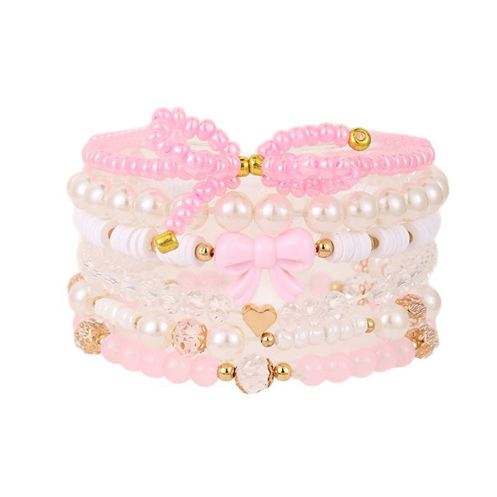 Wholesale Bohemian style pink beaded heart bow bracelet